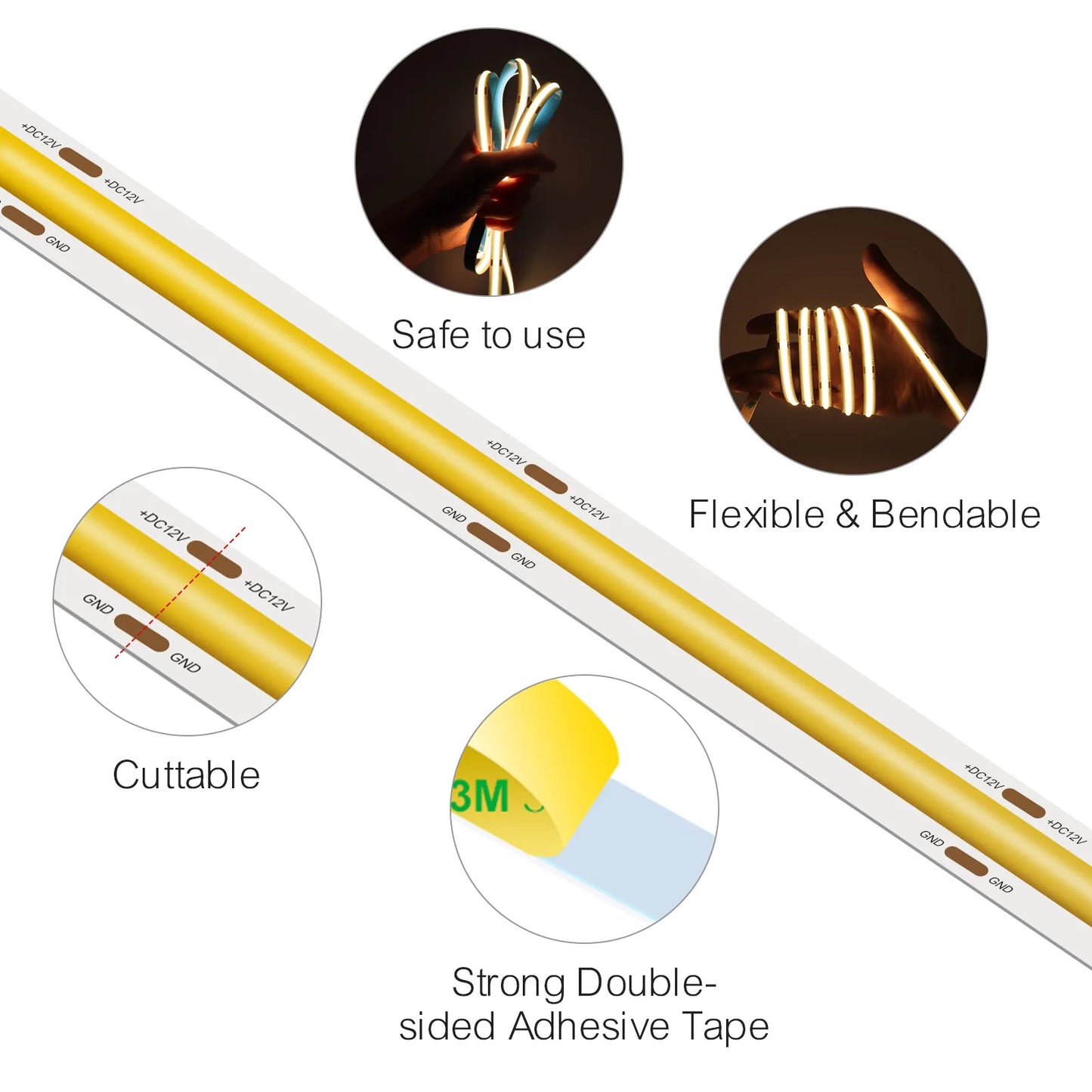Cooleeon LED Strip Lighting 12V 24V Dimmable Tape Home Decor