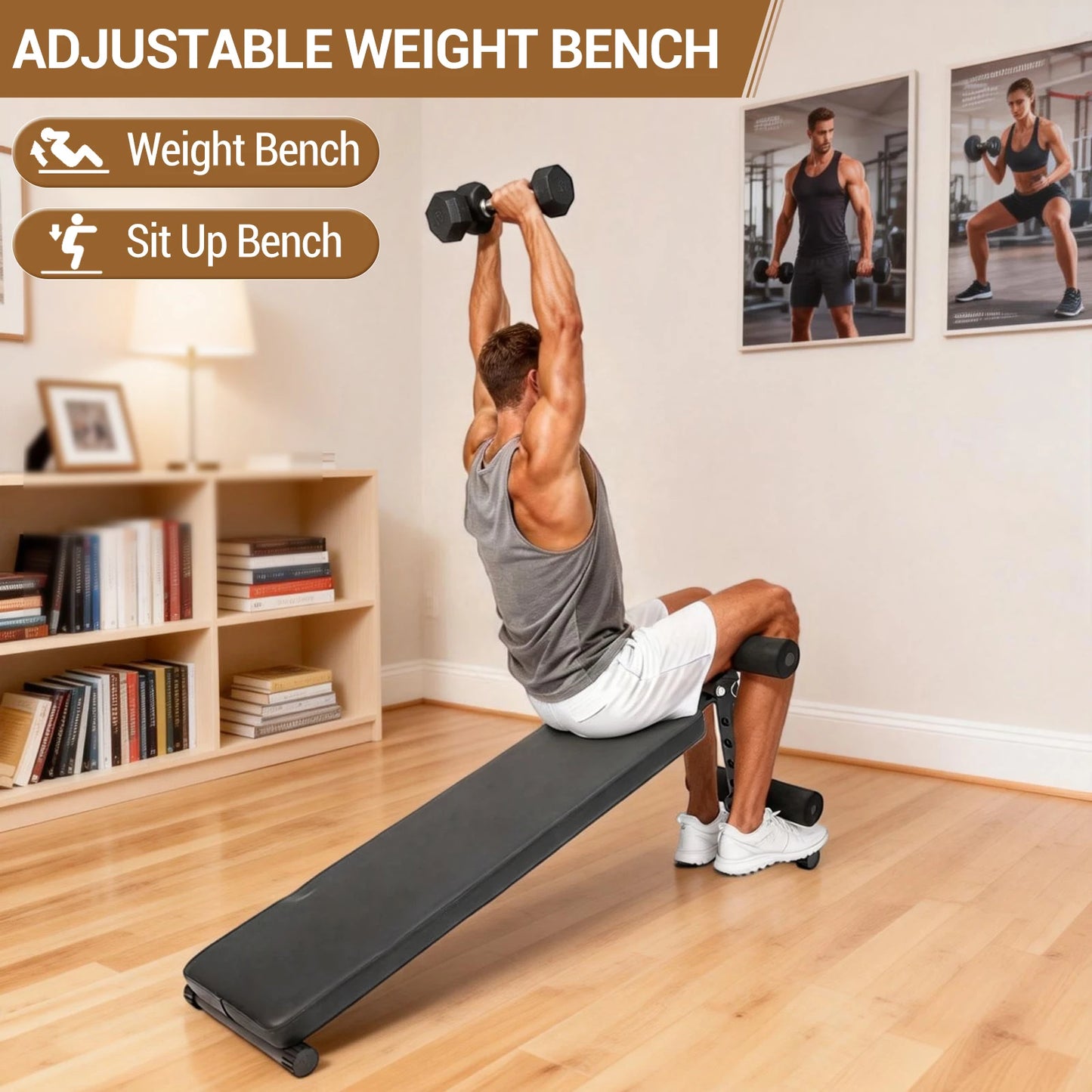 HiMISS Sit Up Bench Folding Adjustable Workout Bench For Ab Exercise 220 LBS