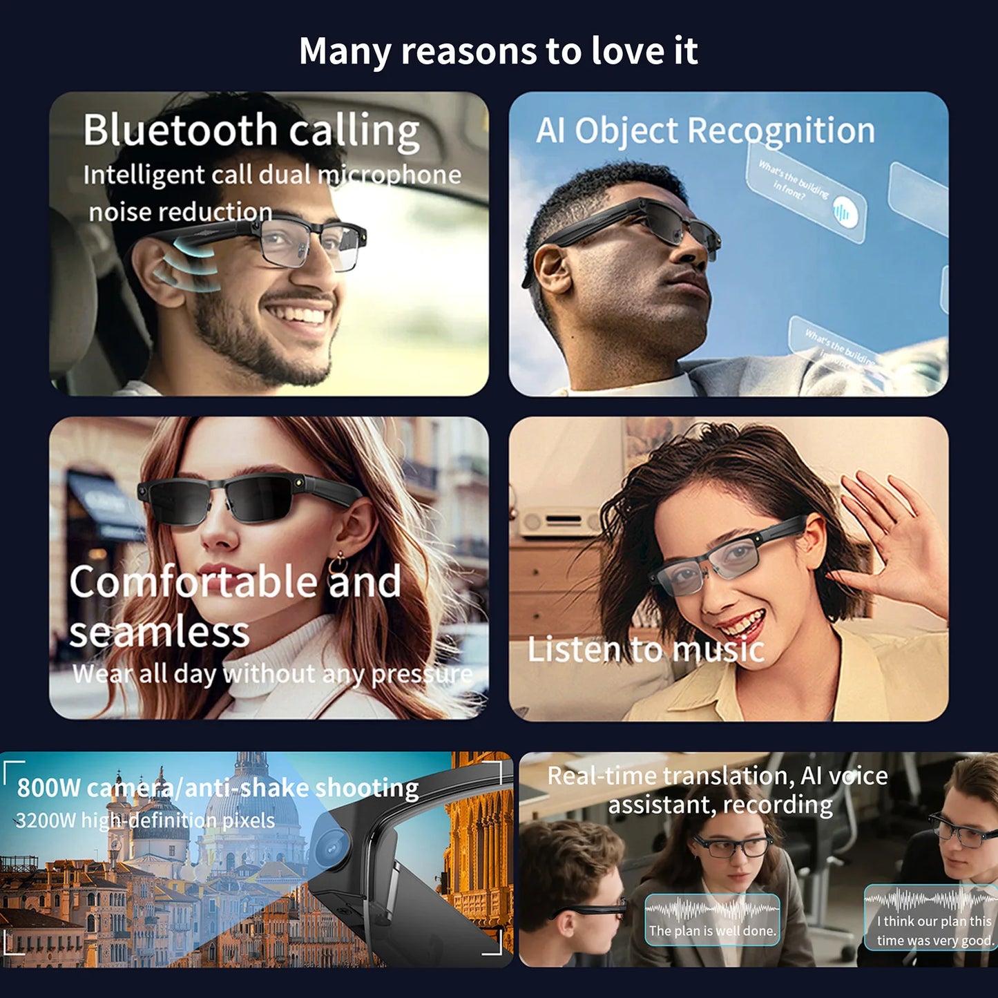 Smart AI Glasses With ChatGPT 8MP Camera Real Time Translation