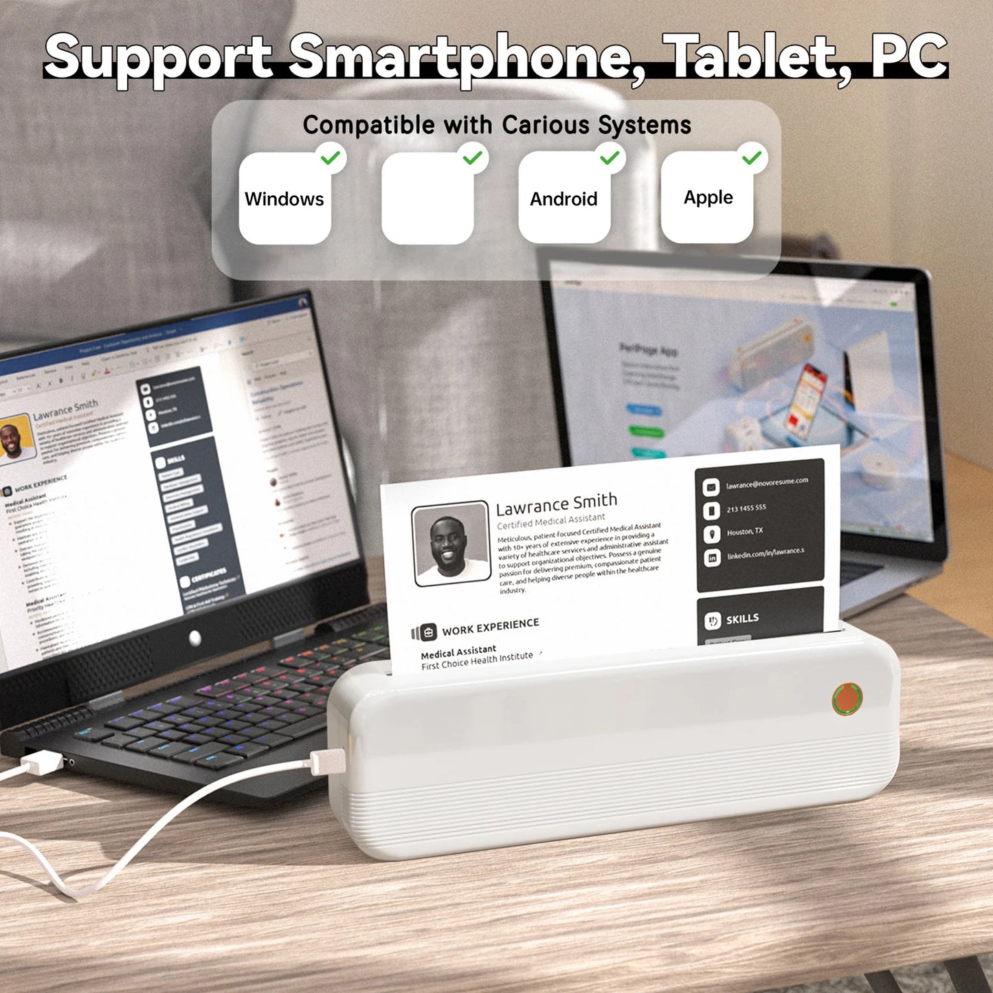 Peripage P40  Portable Thermal Printer Wireless Mobile Photo Printer Support 2''/3''/4''/216mm/210mm & Paper Width Inkless