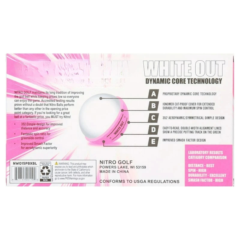White Out Golf Balls Spin Control and Distance Technology