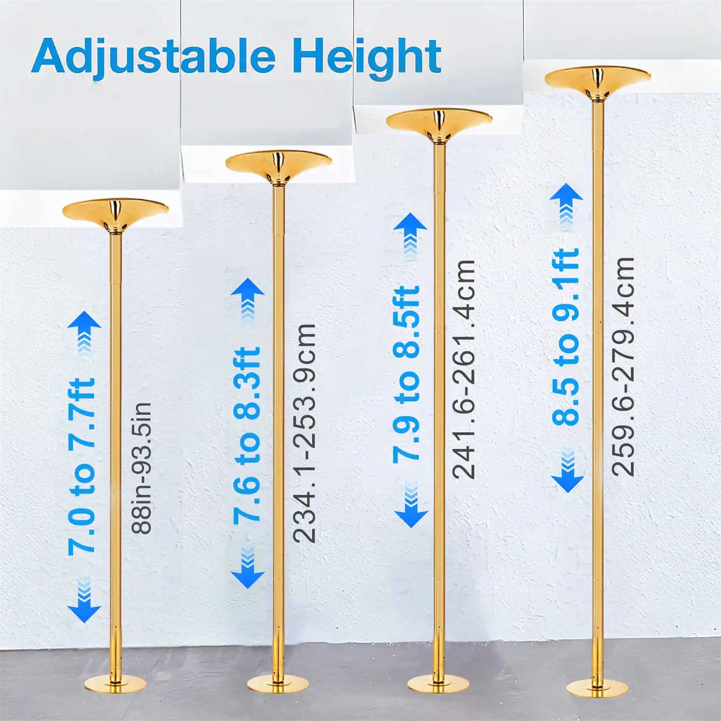 45mm Adjustable Dance Pole With Spinning And Static Modes Heavy Duty