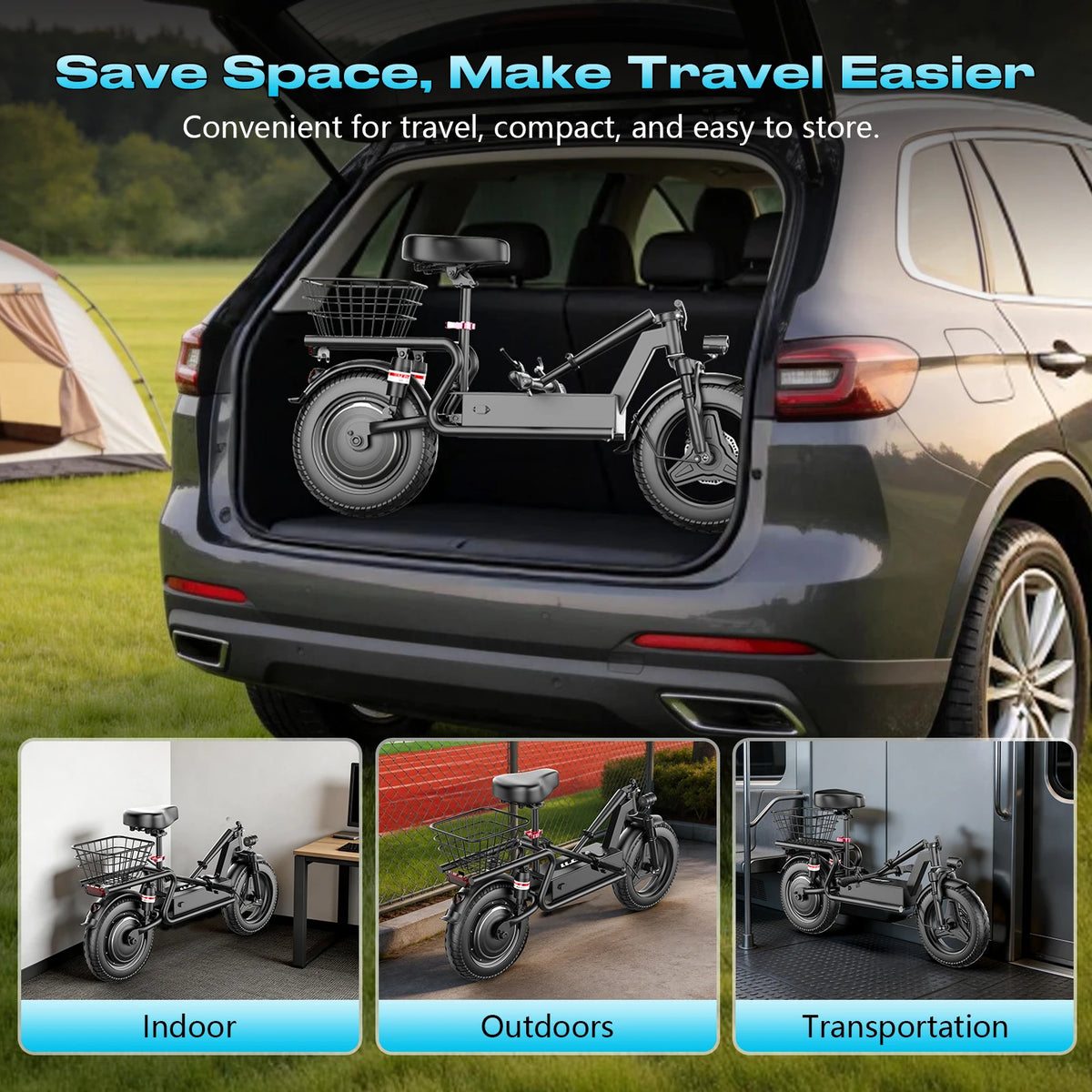 ASKGO Foldable Electric Scooter With Seat, 1000W Motor And Basket