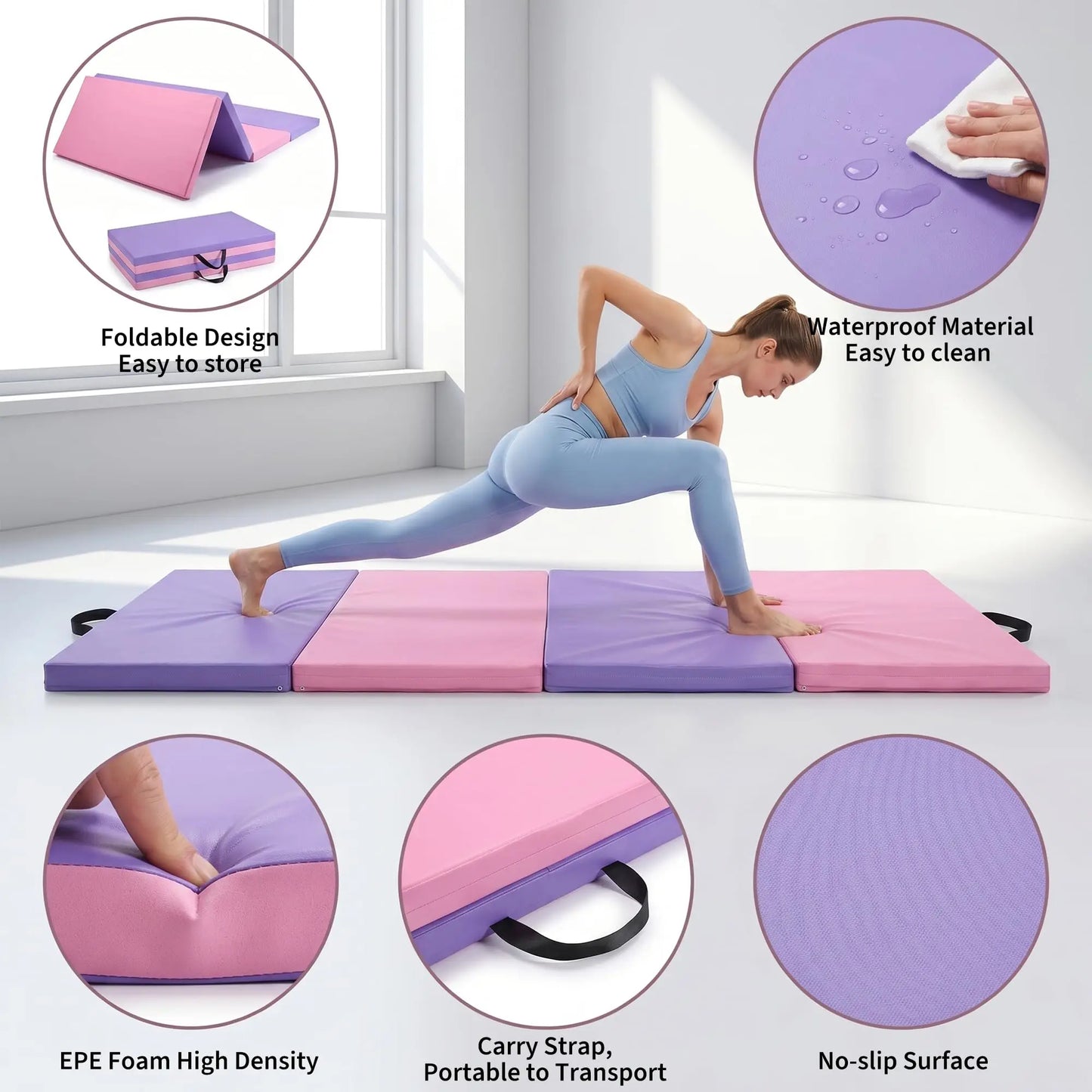 HiMISS 4-Fold Gymnastics Mat For Home Gym Yoga And Pilates
