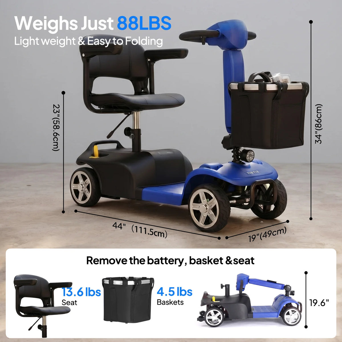 URLIFE X02 Folding Electric Mobility Scooter for Seniors and Adults