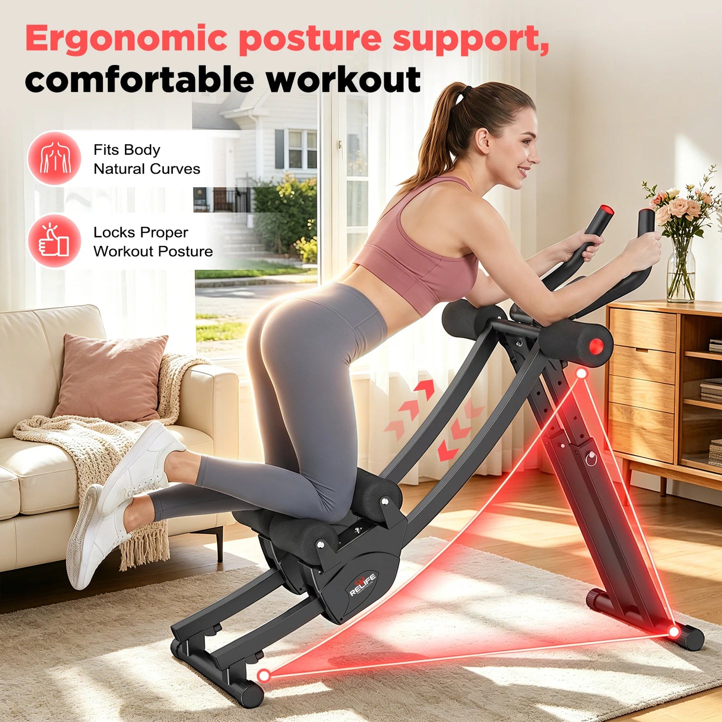 Foldable Dual Split-Track Ab Machine Core Trainer For Home Fitness