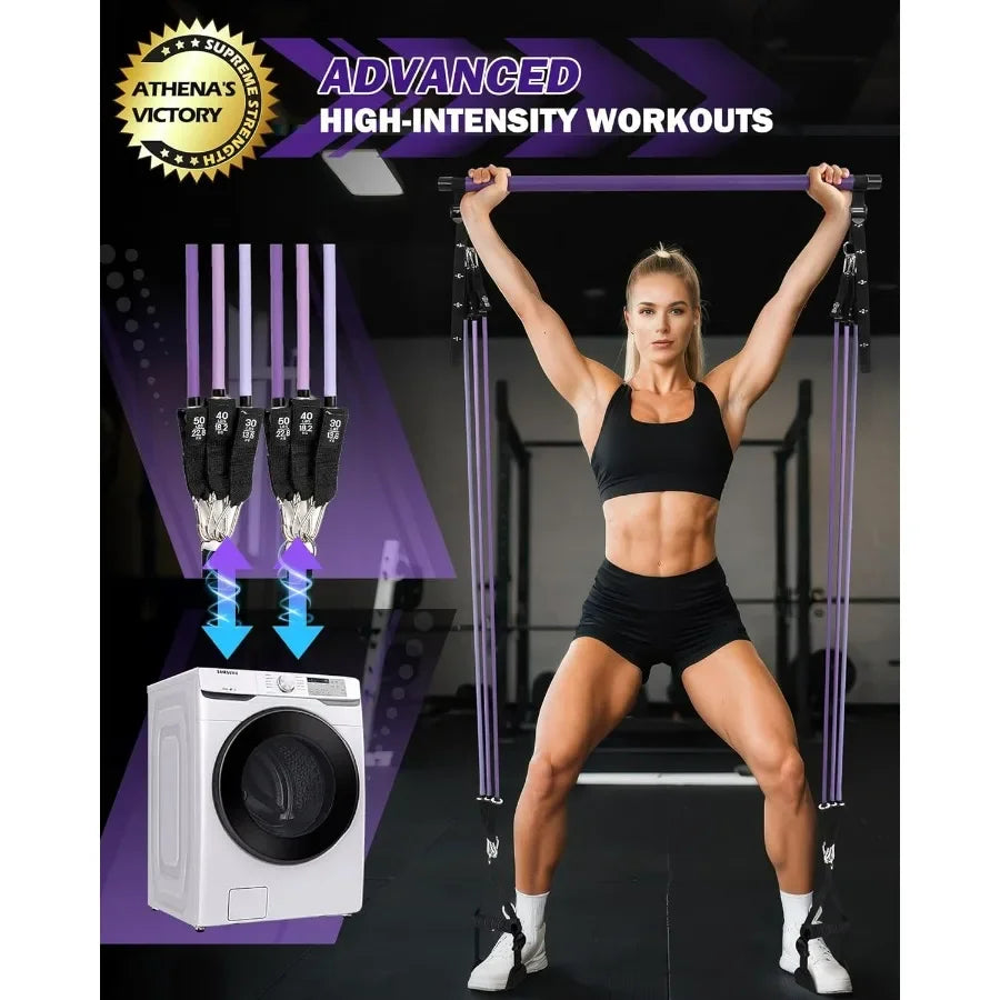 Upgraded Pilates Bar Kit With Resistance Bands Natural Latex