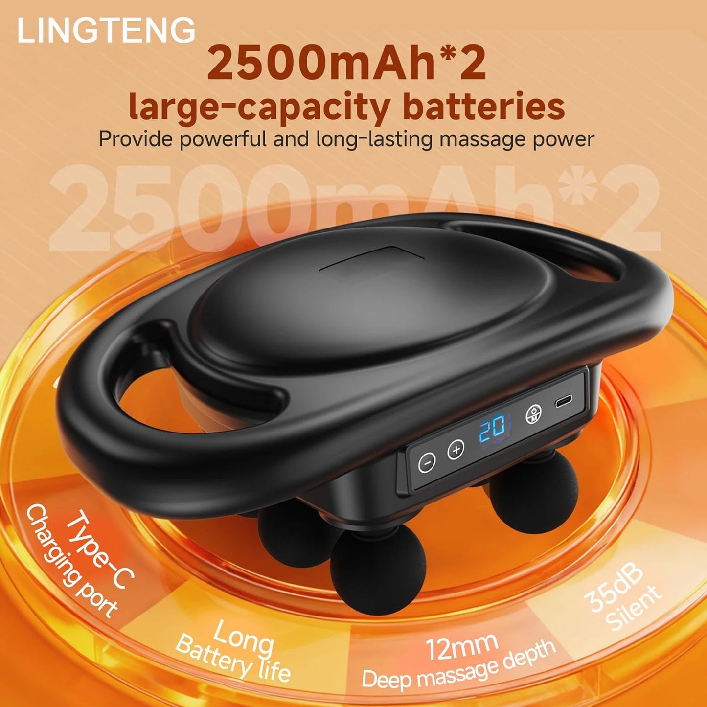 LingTeng Deep Tissue Massage Gun With 6 Heads 9 Levels