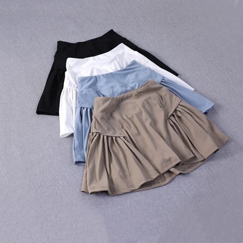 Women Nylon Tennis Skorts Quick Dry Pleated Double Layer