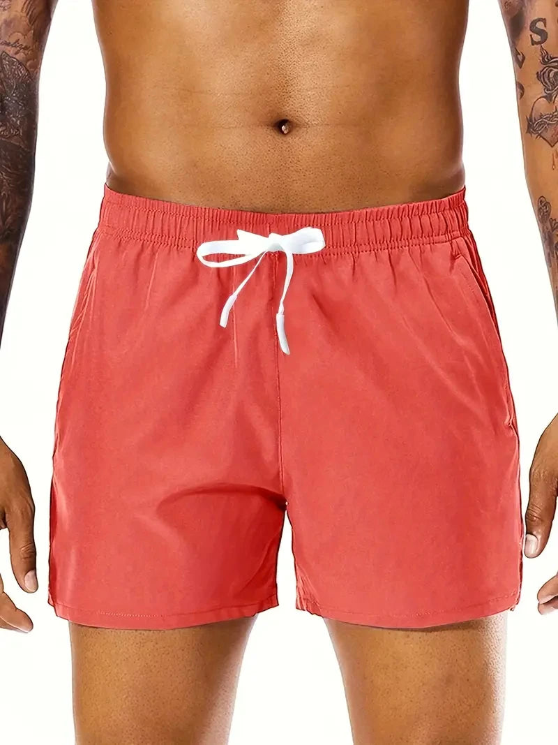 Men's Summer Beach Shorts Elastic Waist Pockets Lightweight Polyester