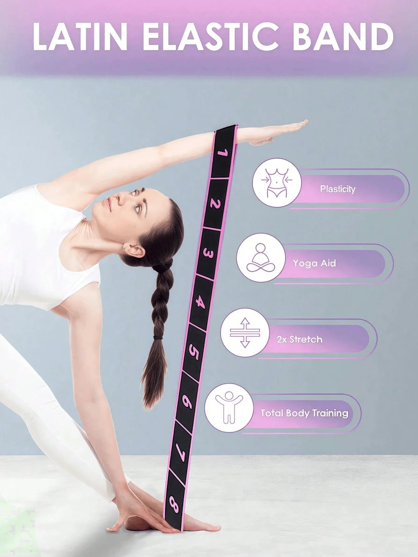 1pc Yoga Elastic Band, Professional Gymnastics Stretch Resistance Band, Fitness Resistance Band, Suitable For Yoga Stretching Strap, Ballet, 8-Shape Dance Elastic Band, Digital Extension Band, Pilates, Gymnastics And Dance El