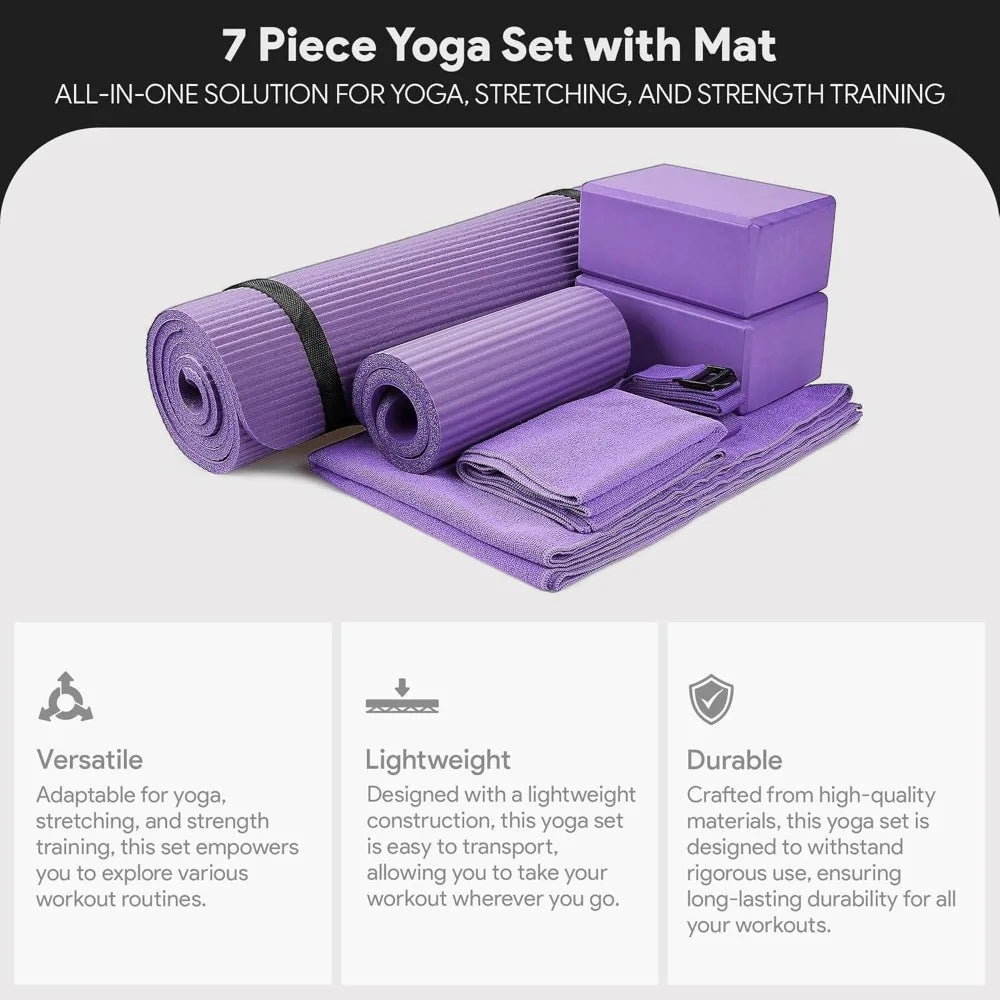 BalanceFrom 7-Piece Yoga Set with 71x24x0.5 Inches Extra Thick Mat and Carrying Sling – Includes 2 Blocks