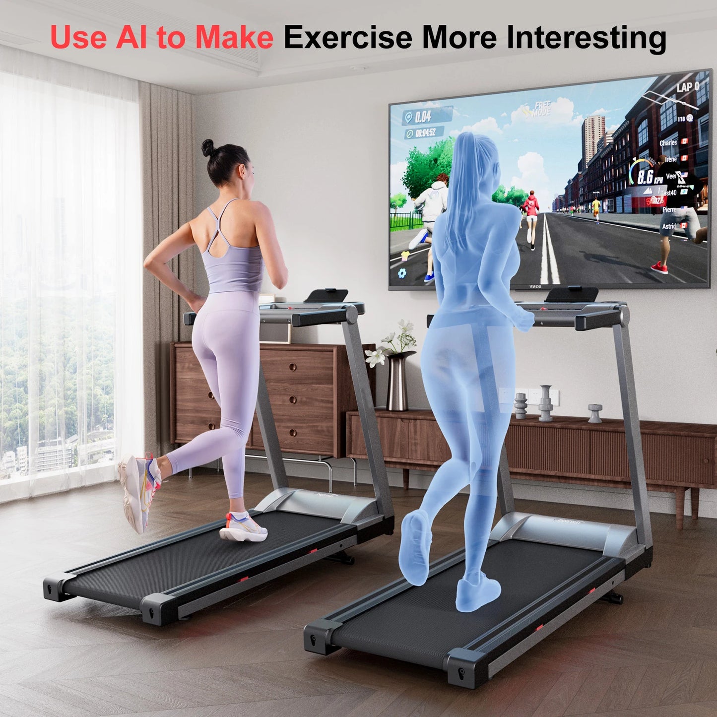 Superun Foldable Incline Treadmill With Touch Screen And Smart App 350LBS