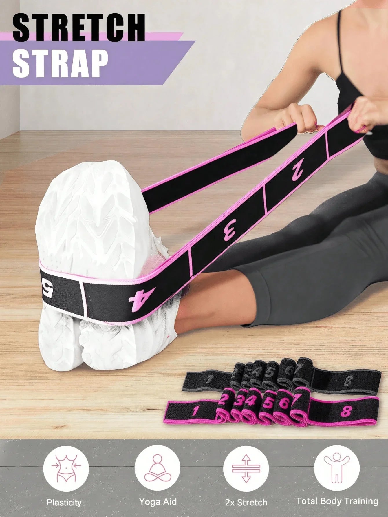 1pc Yoga Elastic Band, Professional Gymnastics Stretch Resistance Band, Fitness Resistance Band, Suitable For Yoga Stretching Strap, Ballet, 8-Shape Dance Elastic Band, Digital Extension Band, Pilates, Gymnastics And Dance El