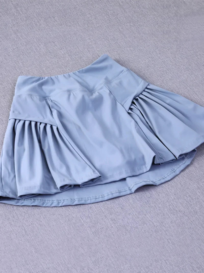 Women Nylon Tennis Skorts Quick Dry Pleated Double Layer