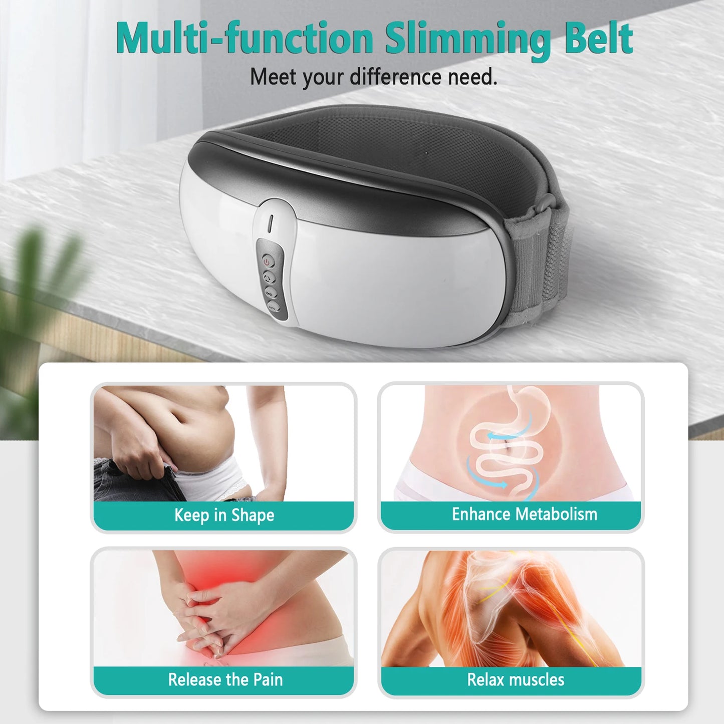 Wireless Slimming Belt Abdominal Massager with 4 Modes and Heat
