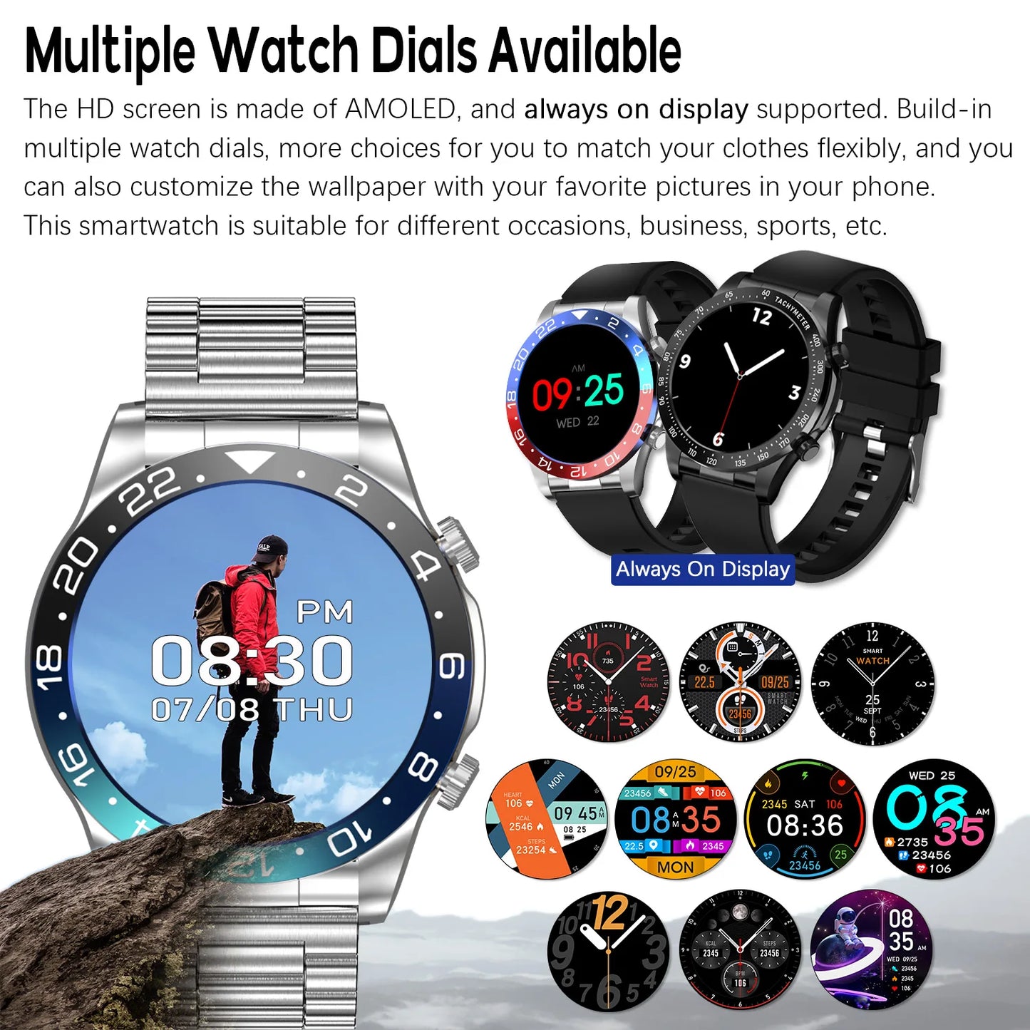 Smart Watch Men AMOLED Bluetooth Fitness Tracker With Heart Rate