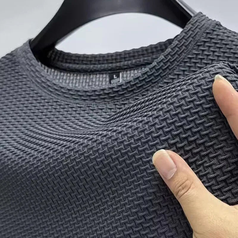 Men's Round Neck Short Sleeve T-Shirt Breathable Wrinkle Resistant Top