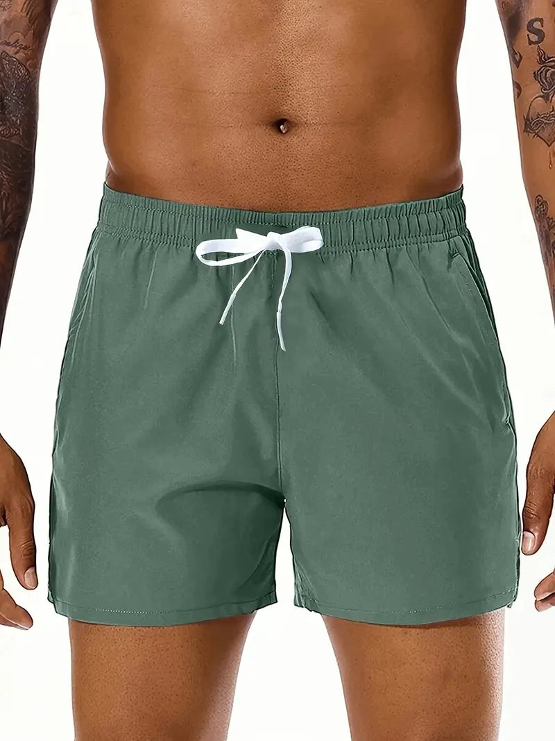Men's Summer Beach Shorts Elastic Waist Pockets Lightweight Polyester