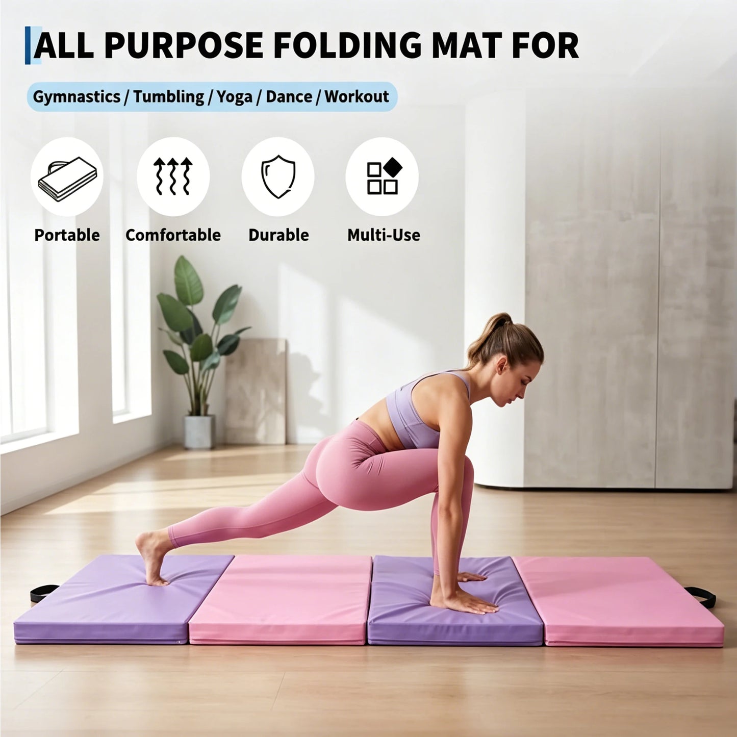 HiMISS 4-Fold Gymnastics Mat For Home Gym Yoga And Pilates