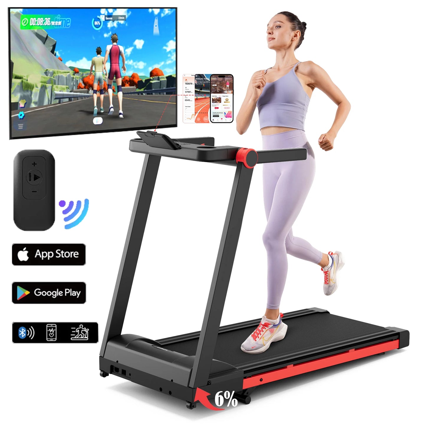Superun Foldable Incline Treadmill With Touch Screen And Smart App 350LBS