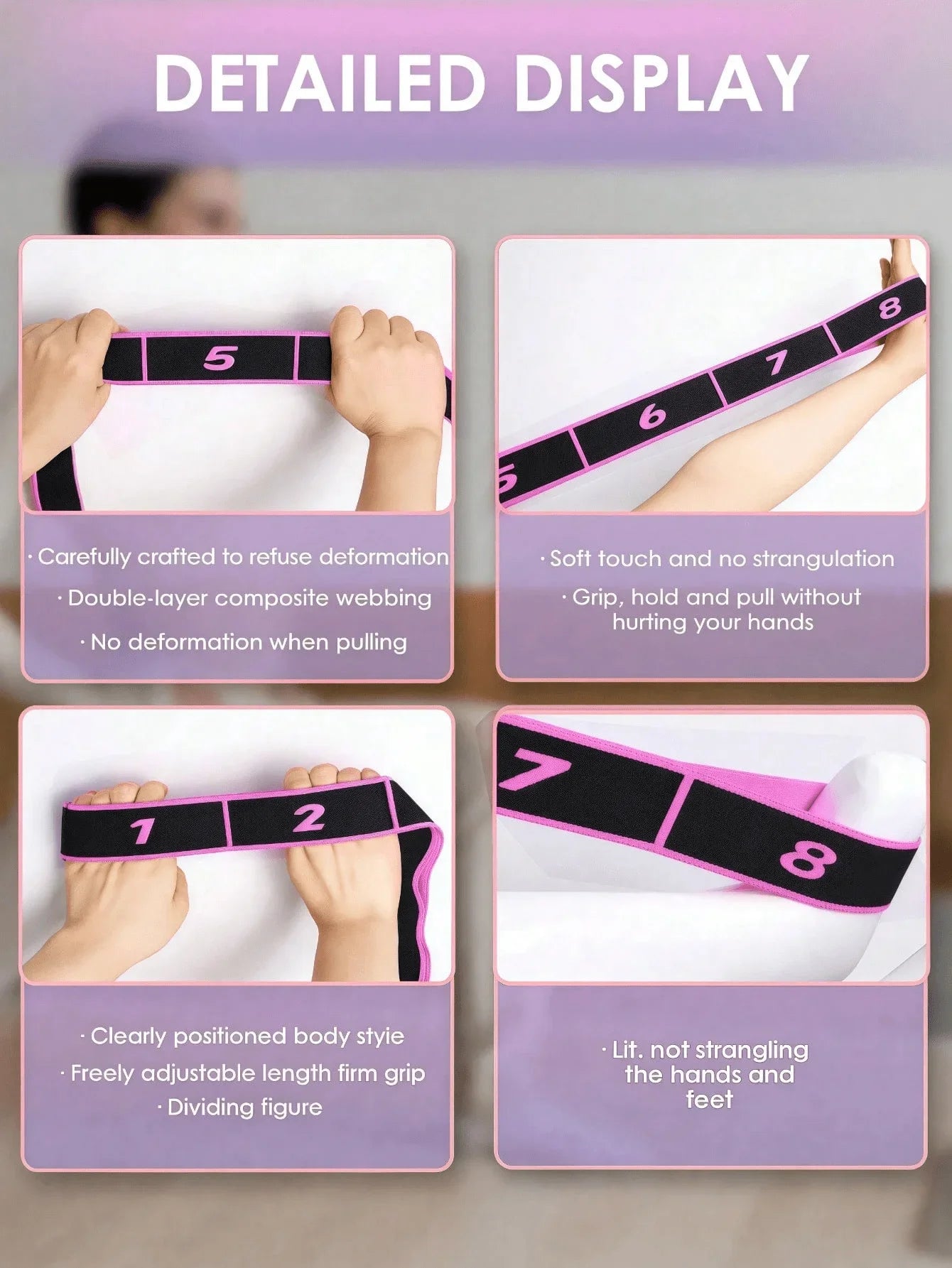 1pc Yoga Elastic Band, Professional Gymnastics Stretch Resistance Band, Fitness Resistance Band, Suitable For Yoga Stretching Strap, Ballet, 8-Shape Dance Elastic Band, Digital Extension Band, Pilates, Gymnastics And Dance El