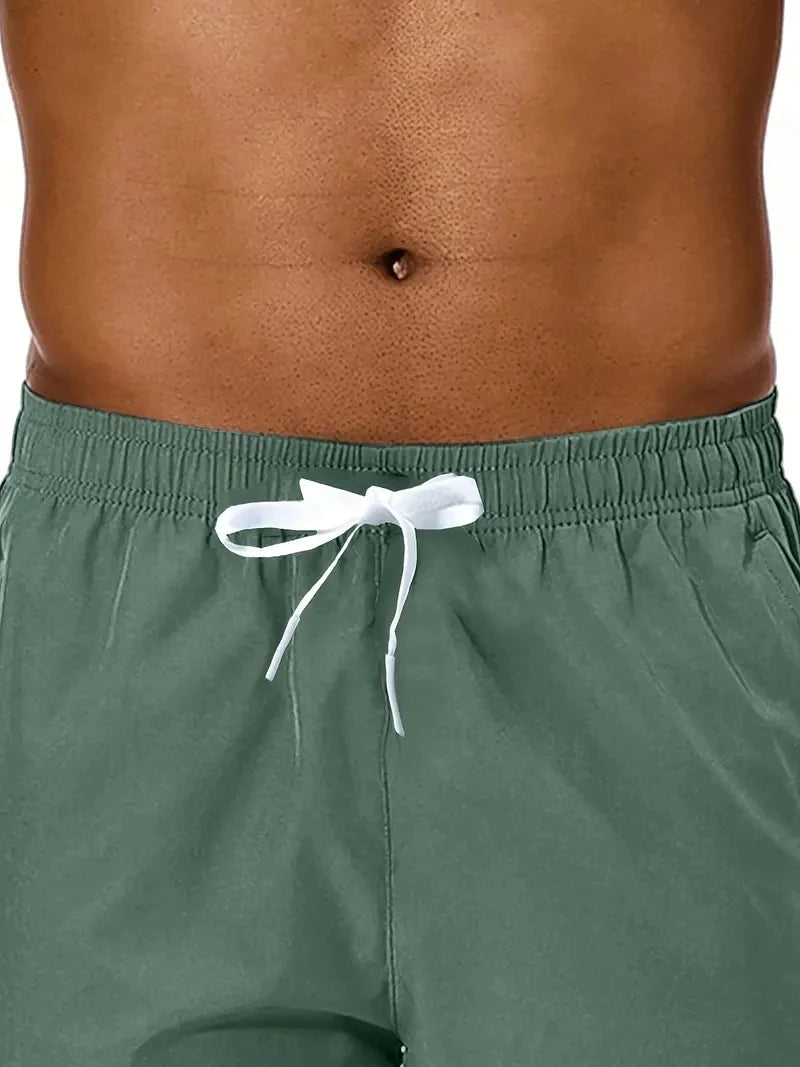 Men's Summer Beach Shorts Elastic Waist Pockets Lightweight Polyester