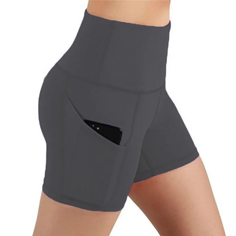 Women High Waist Yoga Shorts Phone Pocket Seamless