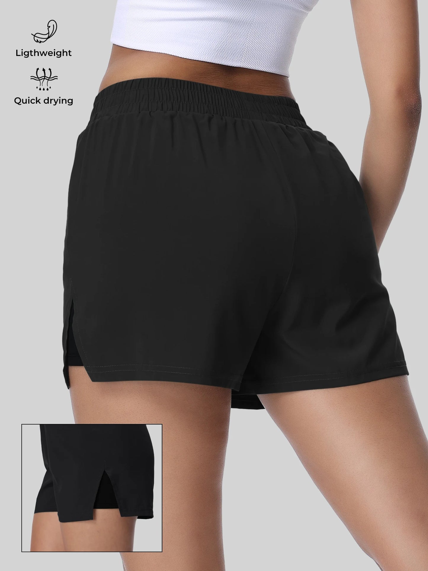 Women's Split Sports Shorts With Liner Breathable For Running