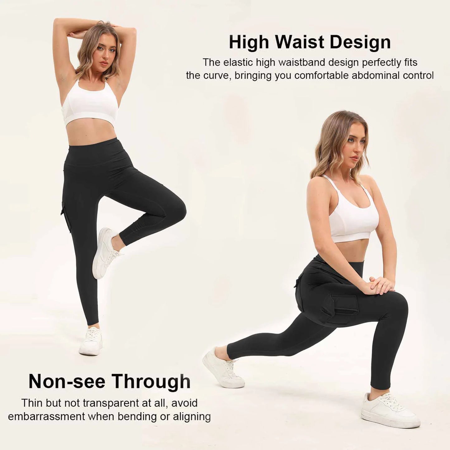 Women's High Waisted Leggings With Pockets Nylon Elastane
