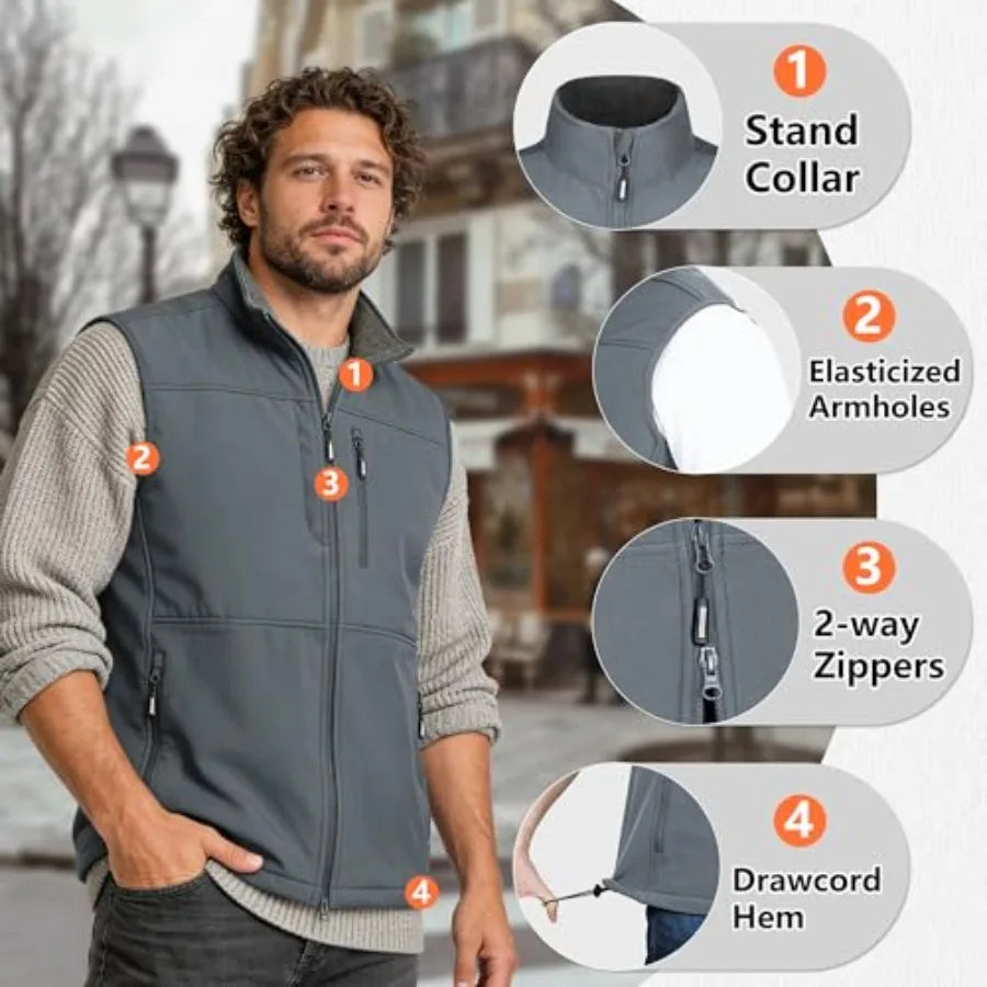 Lightweight Windproof Fleece-Lined Softshell Running Vest For Golf