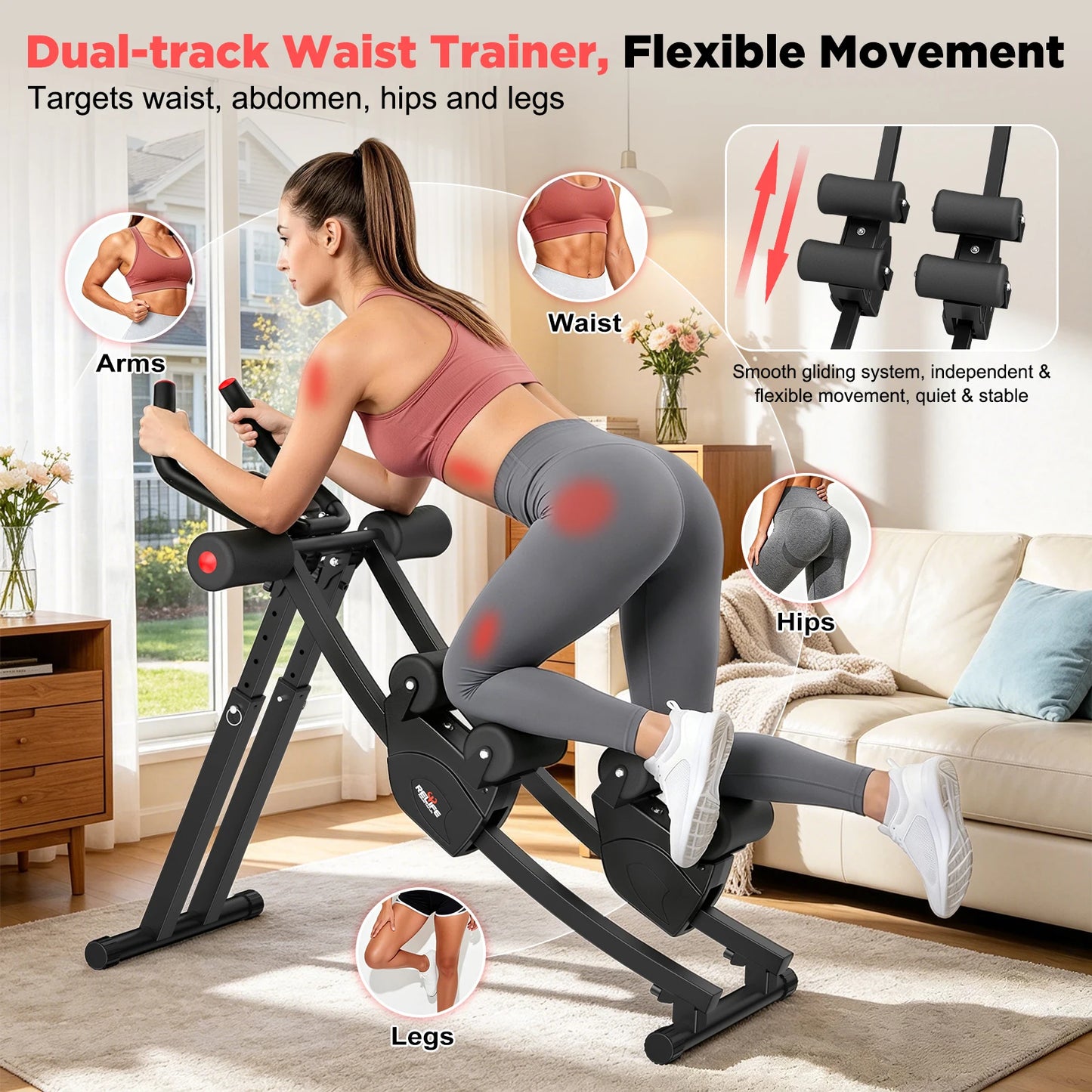 Foldable Dual Split-Track Ab Machine Core Trainer For Home Fitness