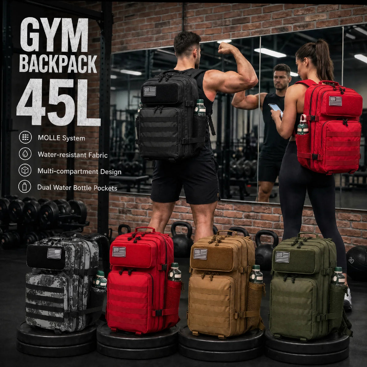 ReFire Gear Tactical Gym Backpack With Water Bottle Holders