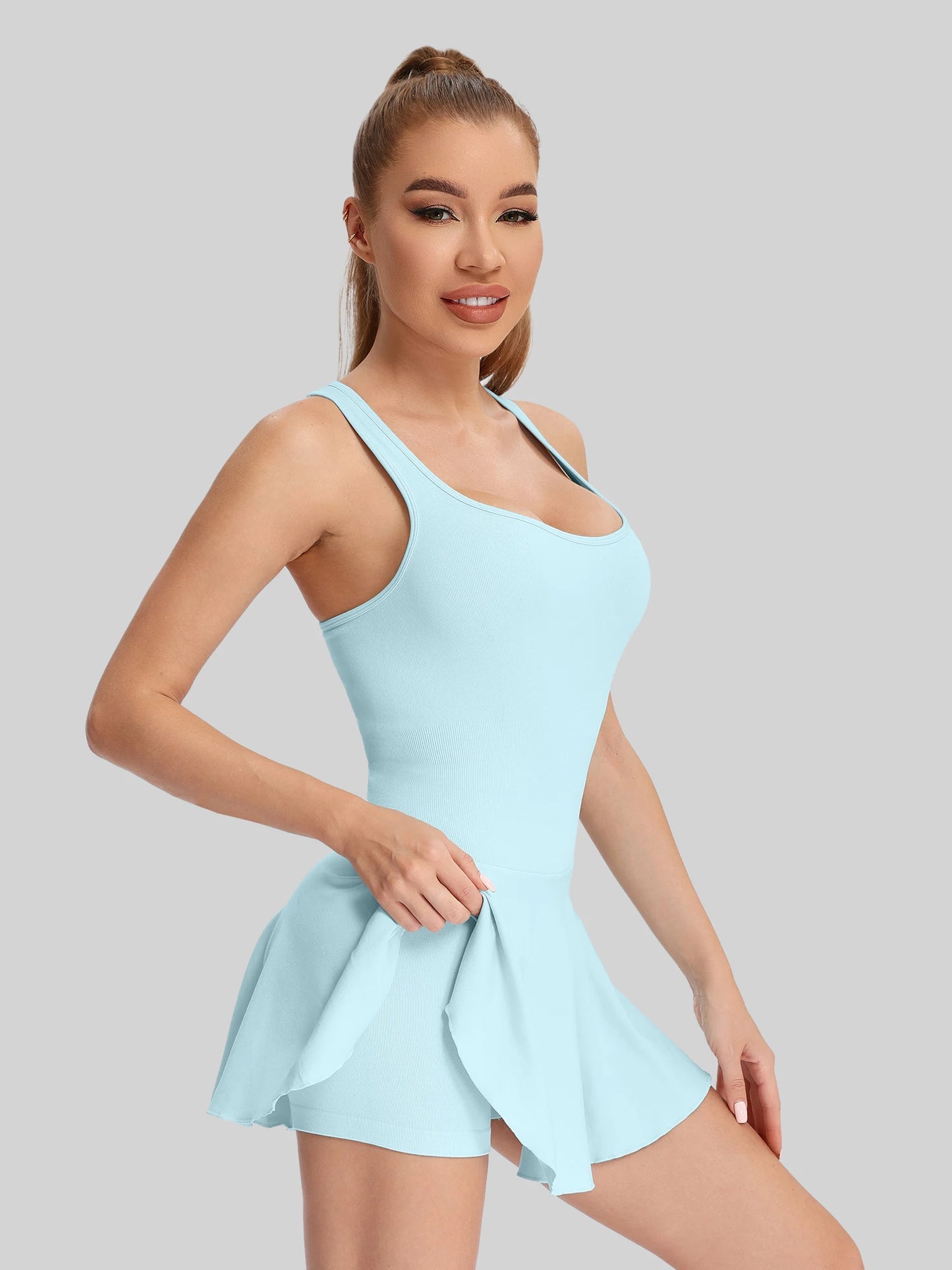 Halter Neck Tennis Dress With Skort For Competitive Matches