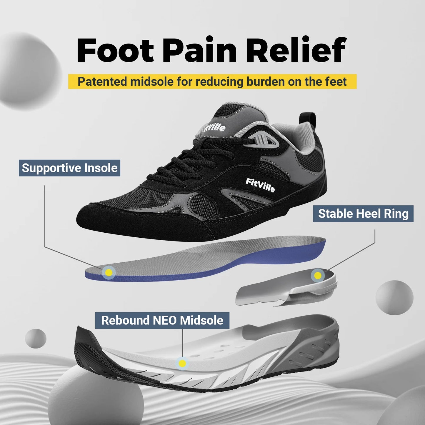 Fitville Men Walking Shoes With Arch Support For Flat Feet