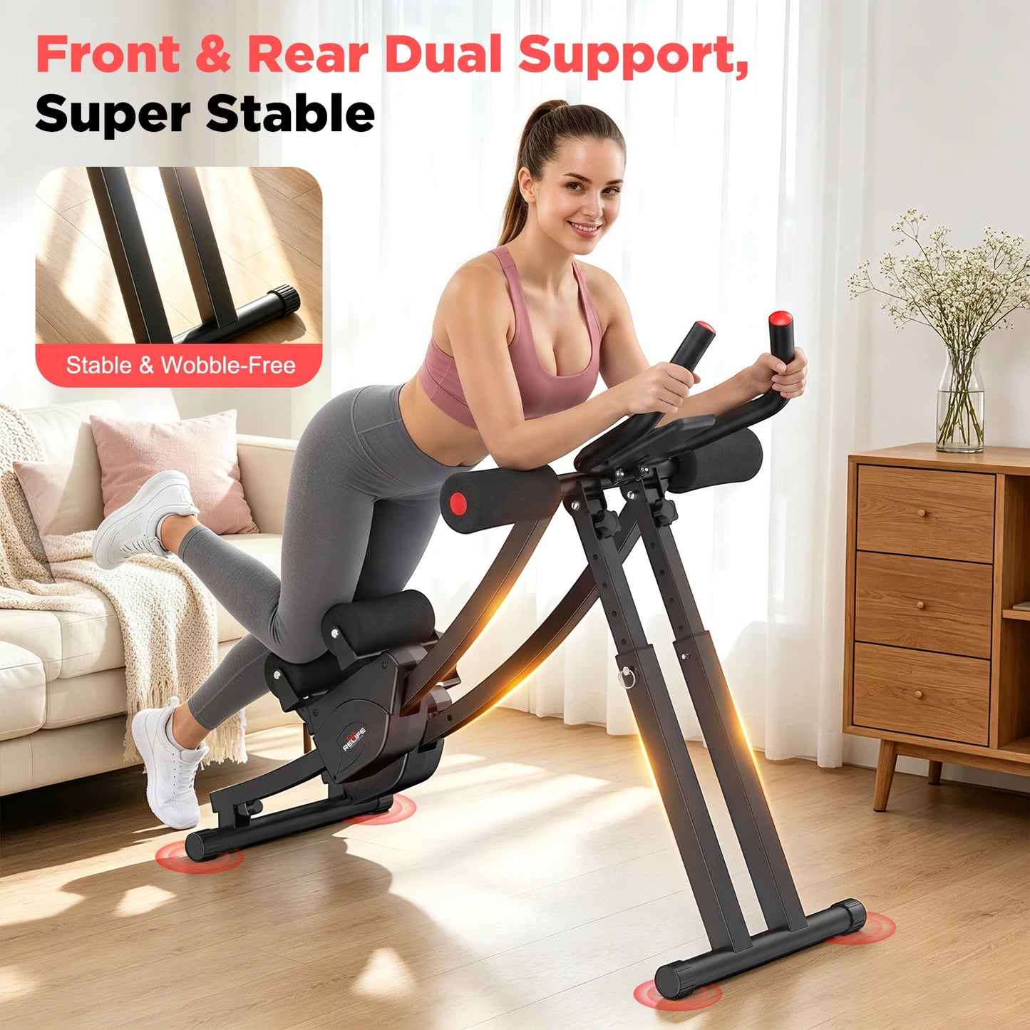 Foldable Dual Split-Track Ab Machine Core Trainer For Home Fitness