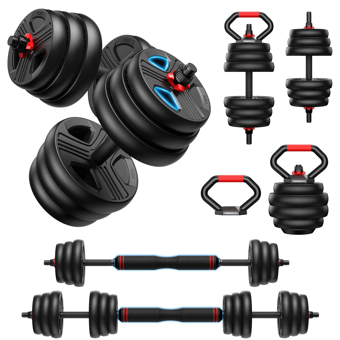 FED Fitness Adjustable 5 In 1 Dumbbell Barbell Kettlebell Stand