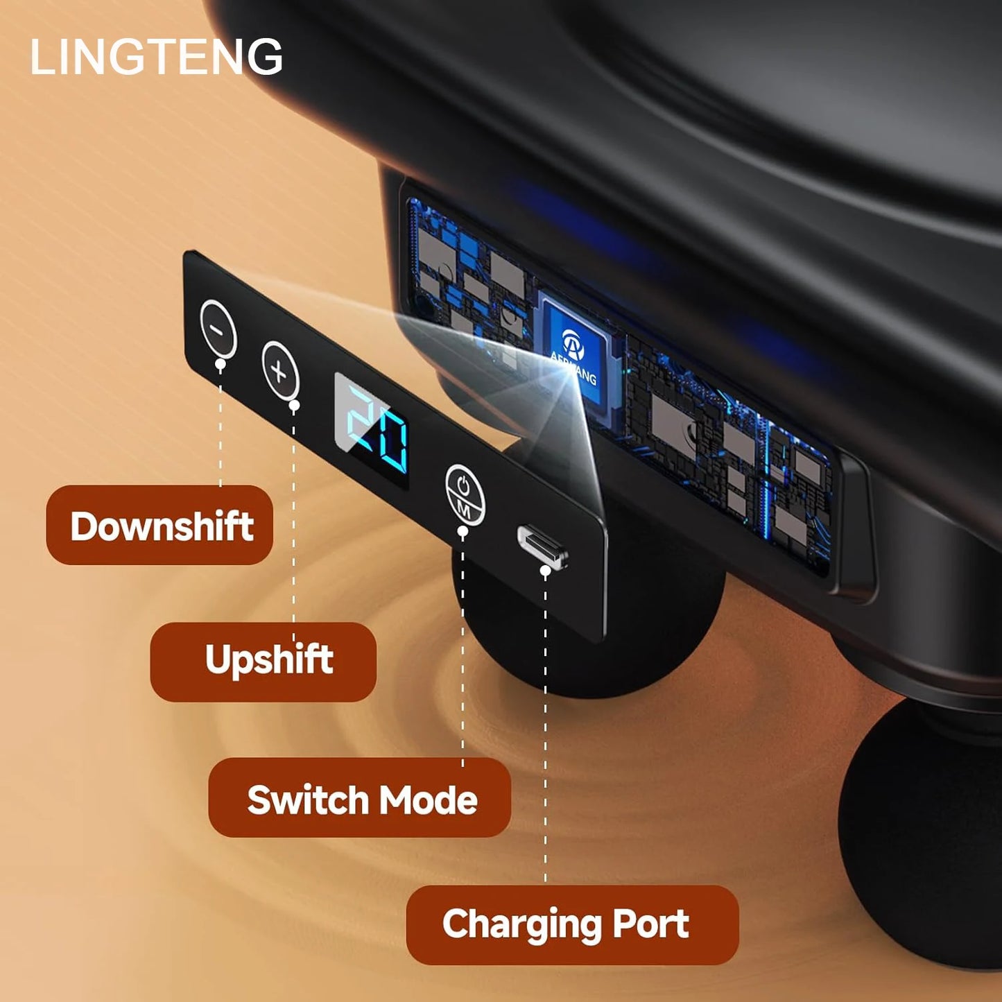LingTeng Deep Tissue Massage Gun With 6 Heads 9 Levels