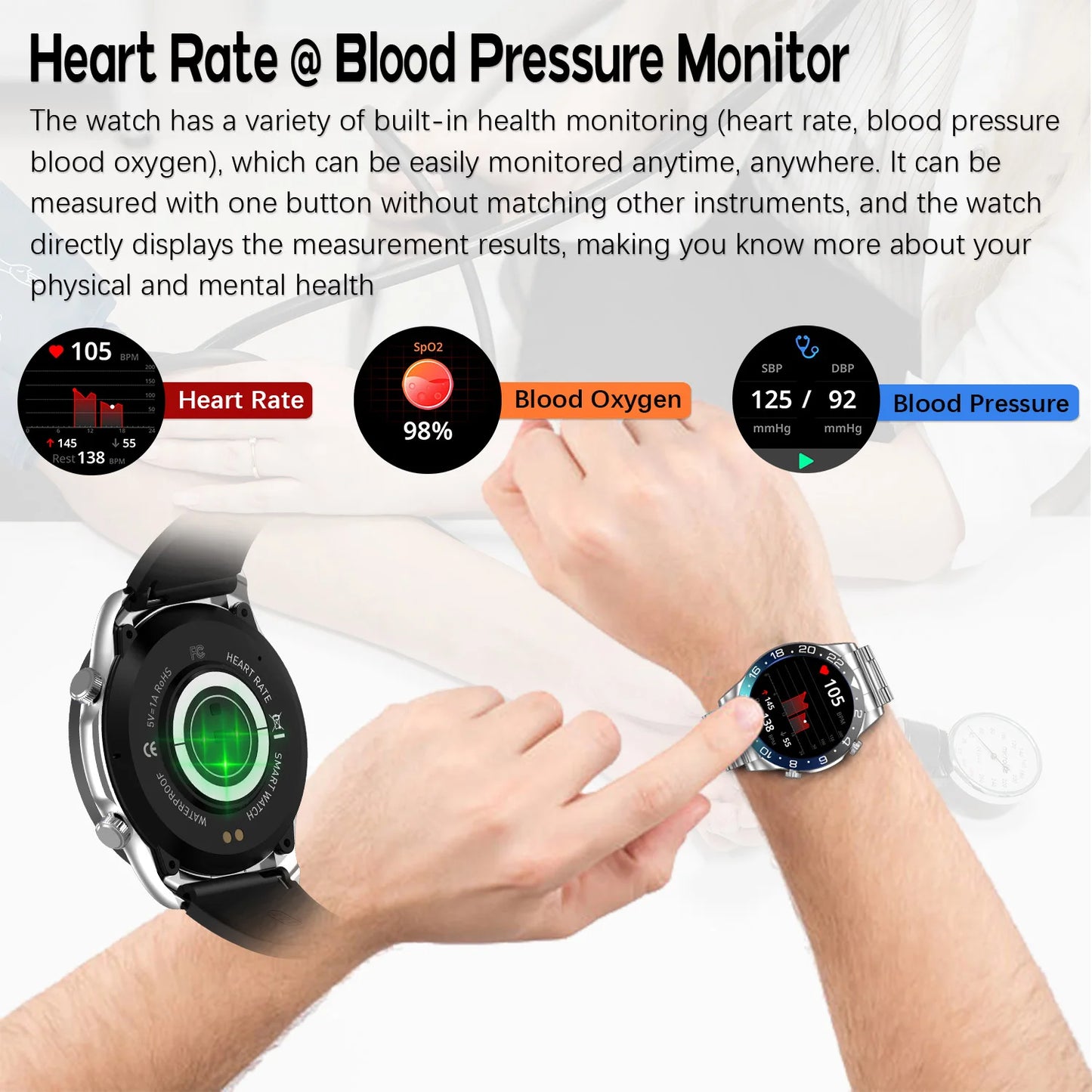 Smart Watch Men AMOLED Bluetooth Fitness Tracker With Heart Rate