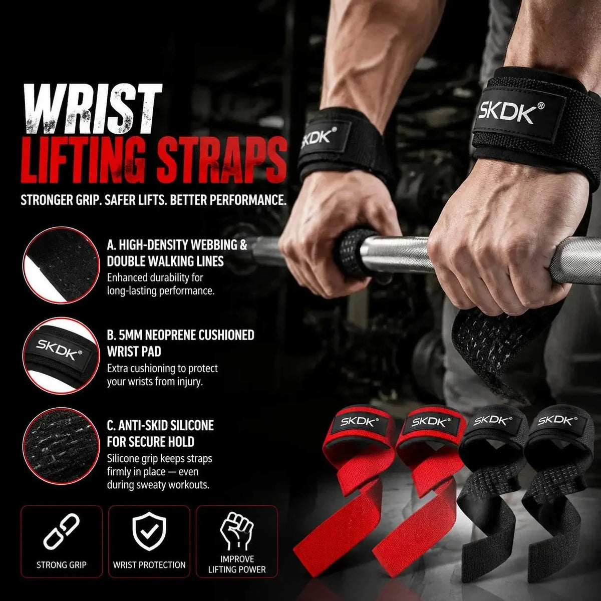 Heavy Duty Weightlifting Wrist Straps with Cushioned Grip for Deadlifts