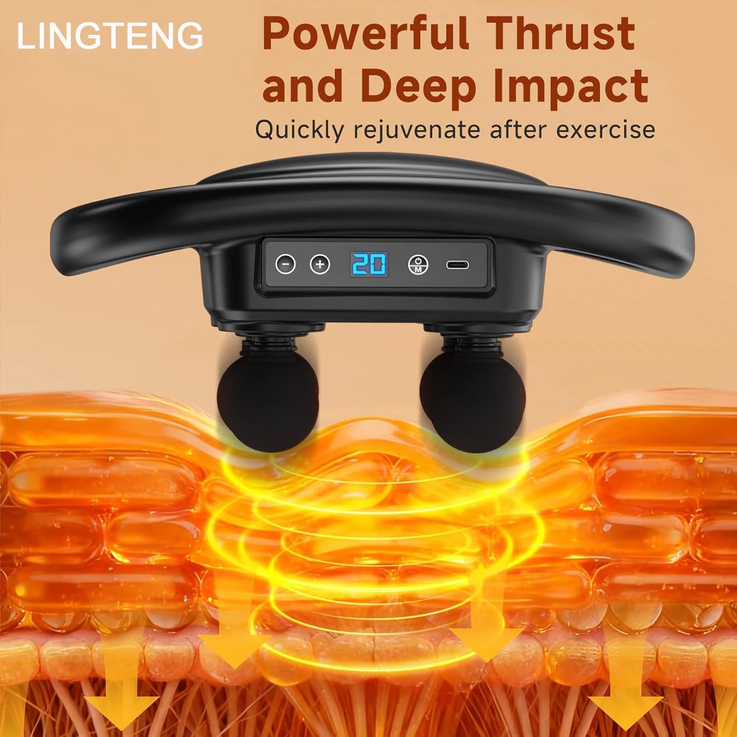LingTeng Deep Tissue Massage Gun With 6 Heads 9 Levels