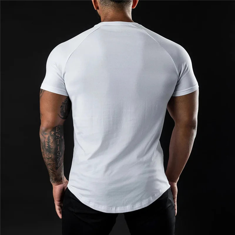 Cotton Men's Gym T Shirt Short Sleeve O Neck Training