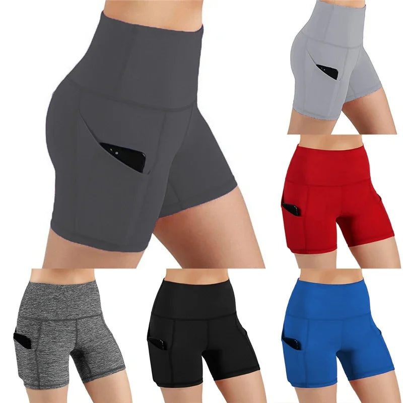 Women High Waist Yoga Shorts Phone Pocket Seamless