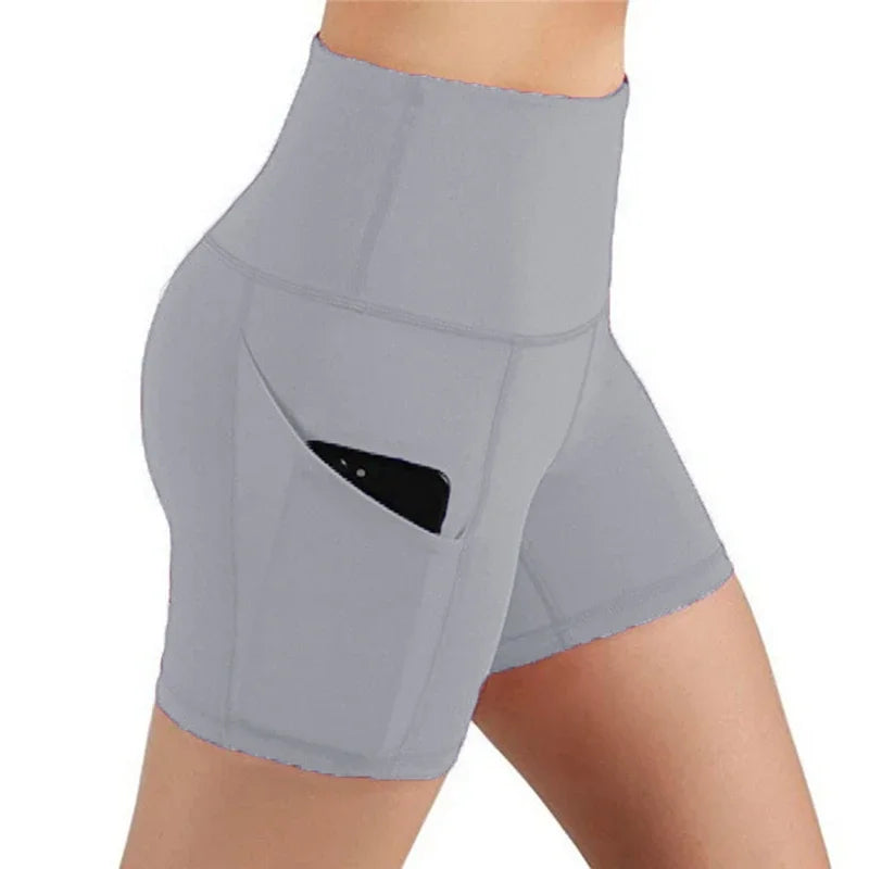 Women High Waist Yoga Shorts Phone Pocket Seamless