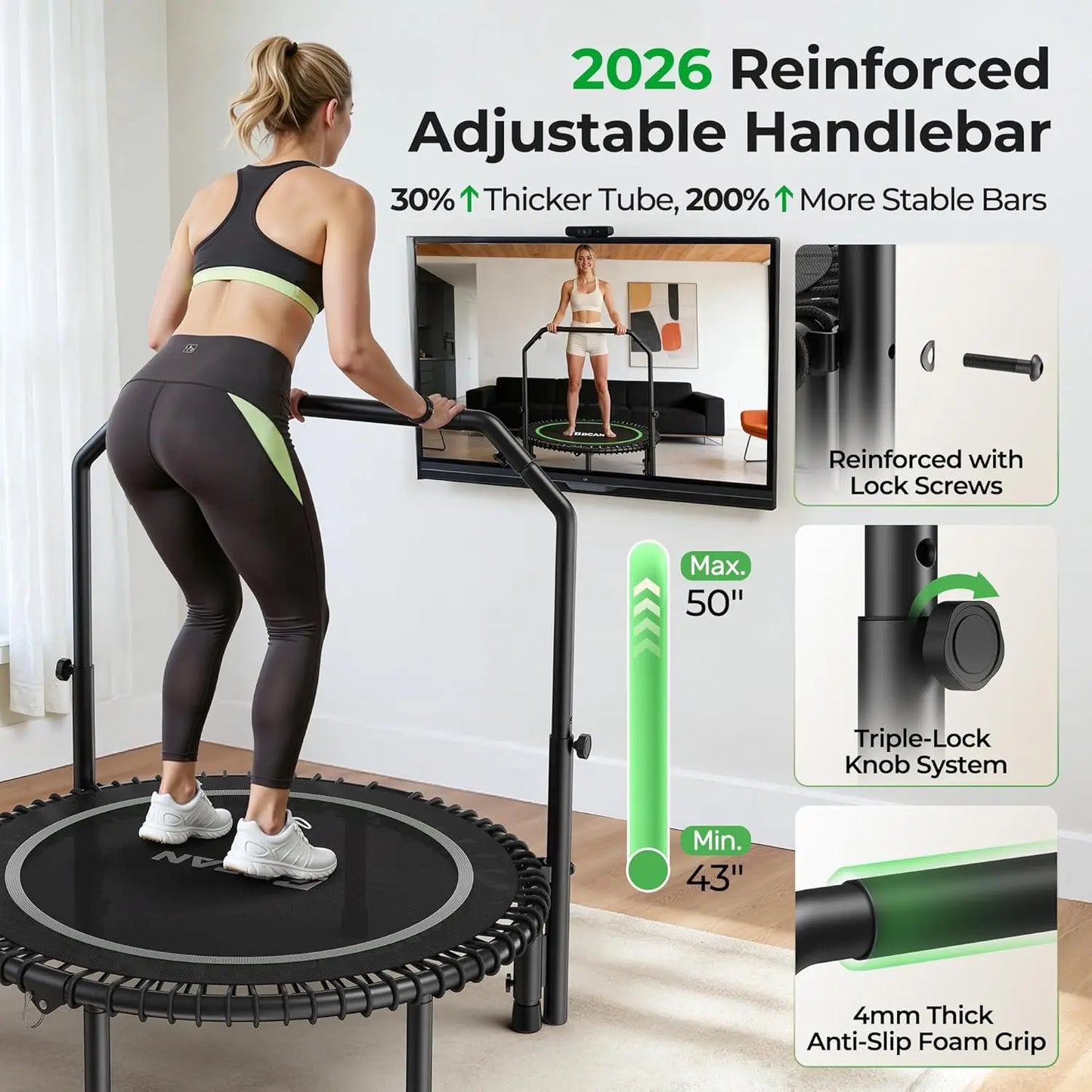 Mini Rebounder Trampoline With Adjustable Handle