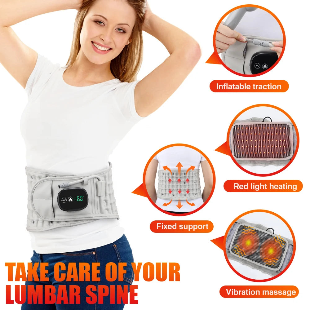 PASTSKY Rechargeable Heated Waist Back Massage Inflatable Lumbar Traction Belt