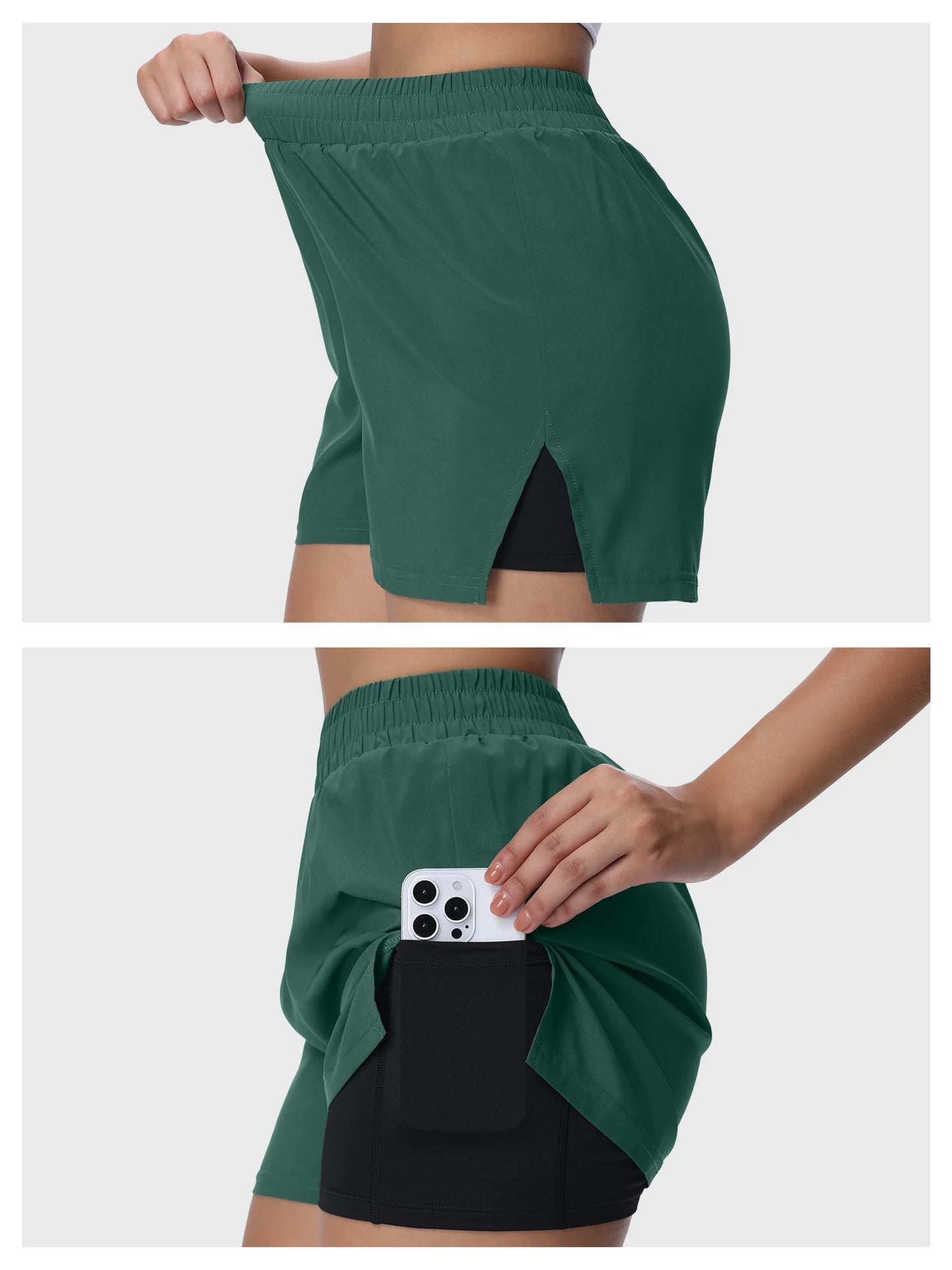Women's Split Sports Shorts With Liner Breathable For Running