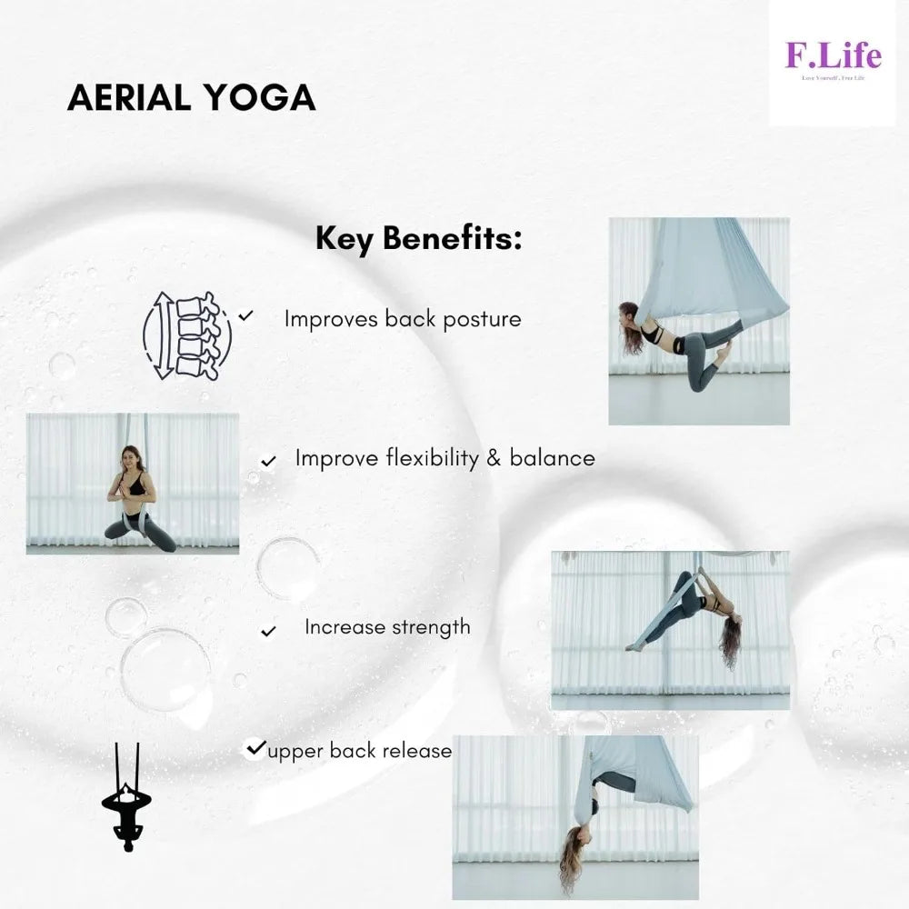 F.Life Aerial Yoga Hammock Kit With Carabiner And Support Rope