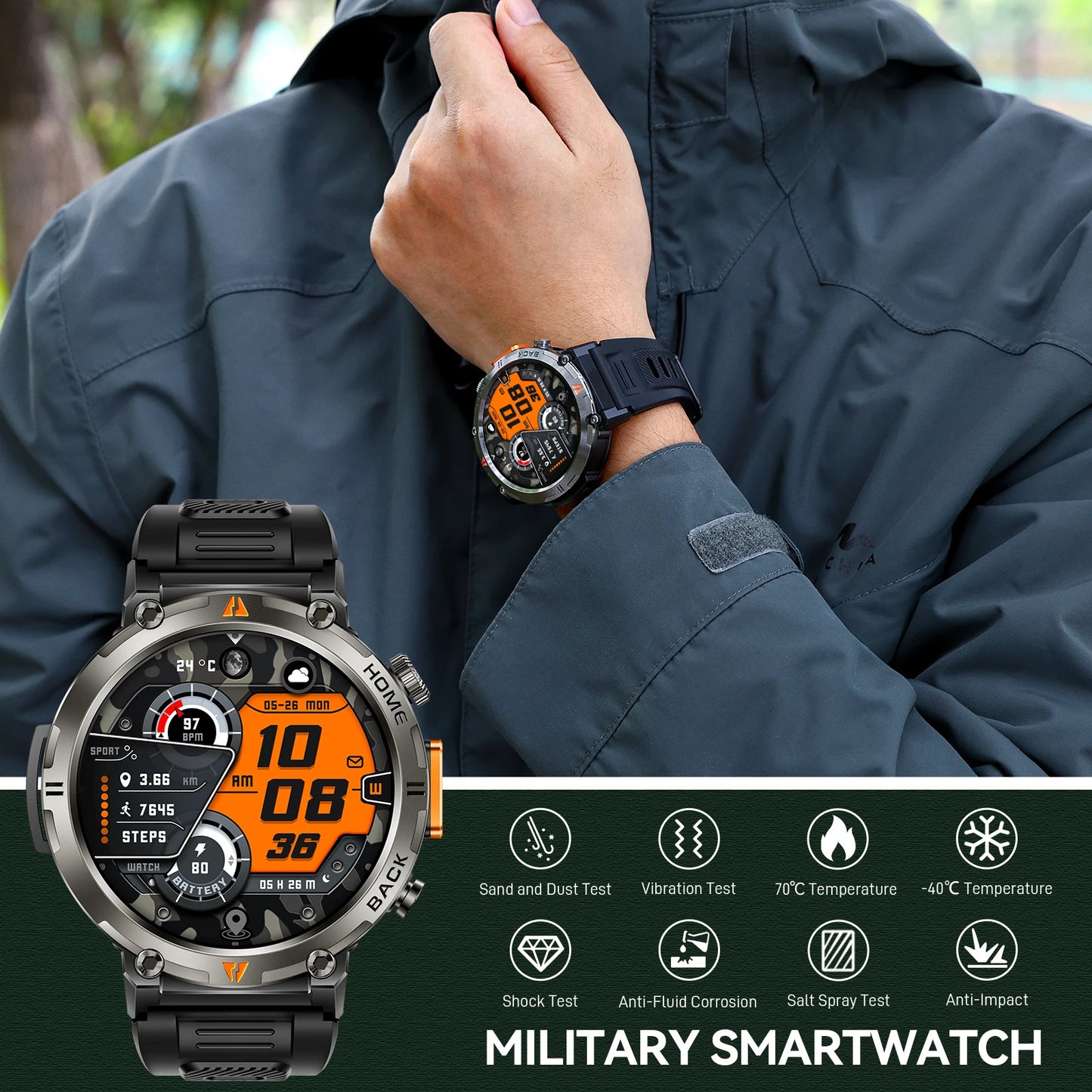 EIGIIS KE3 Smartwatch For Men With Health Monitor Bluetooth