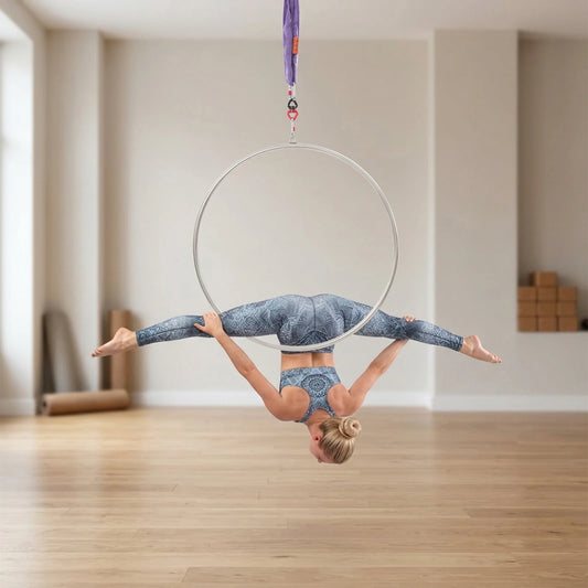 Complete Aerial Hoop Set With Swivel Connector 3 Pcs Screw Carabiners Round Load Strap, Single Point Design